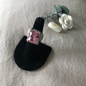 NWOT FAUX PINK DIAMOND Ring Large Stone Two-Tone Setting Sz 7